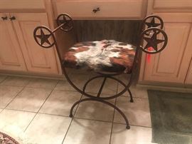 Lot 41: Cowhide Upholstered Texas Star Vanity Bench