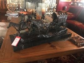 Lot 47: Remington Style Bronze, Horse Drawn Wagon