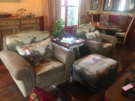 Lot 56: Leathermasters for Marshall Fields, Pair of Club Chairs with Ottoman