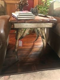 Lot 57: Side Table with Texas Longhorn Legs & Cowhide Details