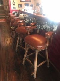 Lot 59: Hickory Chair, Set of 5 Swivel Barstools with Cowhide Upholstery