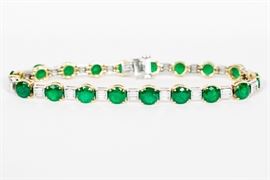 Lot 72C: 18k Two Tone Gold, Emerald & Diamond Bracelet