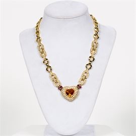 Lot 72G: 18k Yellow Gold Heart Pendant Necklace with Citrine