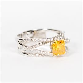 Lot 72H: White Gold, Citrine & Diamond Modern Ring