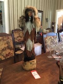 Lot 121: Native American Leather/Fur Attired Figure, Wood Base