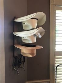 Lot 150B: Cowboy Hat & Spur Wall Rack & Items