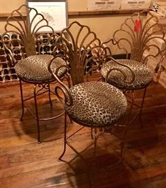Lot 219: Set of 3 Leopard Print Iron Bar Stools