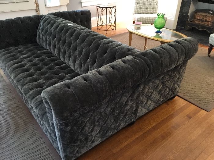 Unique Drexel tufted velvet two bench sofa