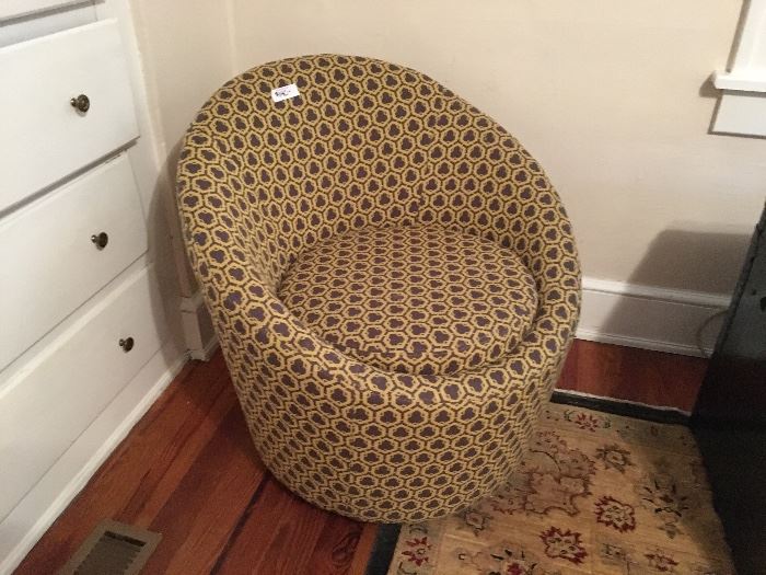 Upholstered patterned barrel chair