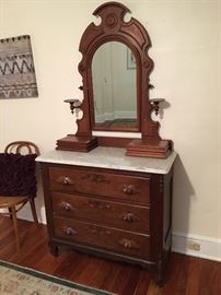 Antique marble topped dresser with mirror (recently refinished and in excellent condition)