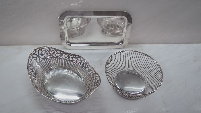 silver baskets and tray