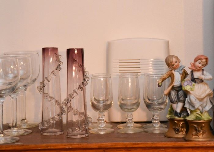 Glass Vases, Stemware, Collectible Figurines