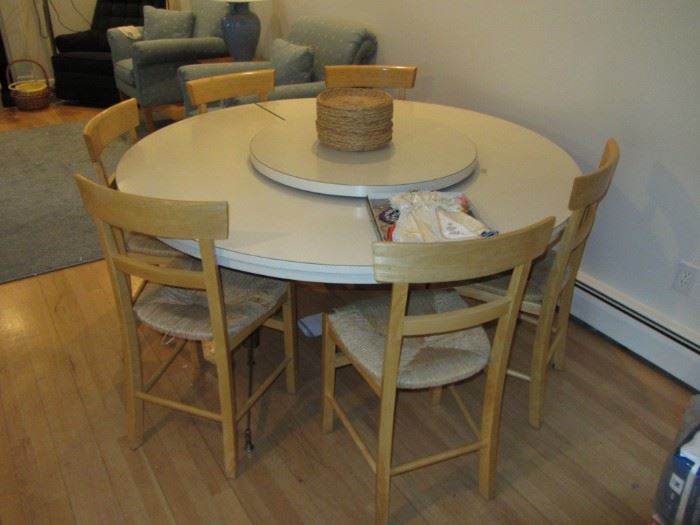 Retro round kitchen table with center lazy susan