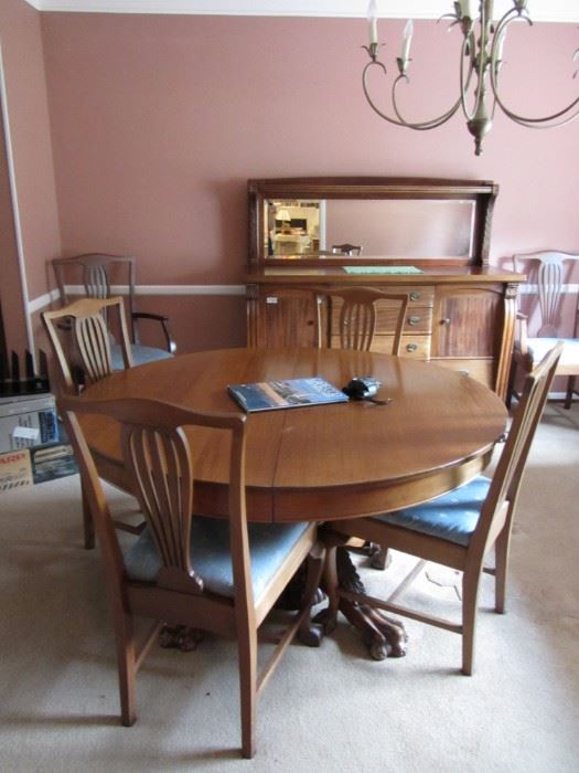 Oak pedestal table and chairs