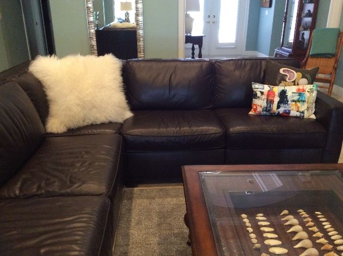 West Elam dark brown leather sectional