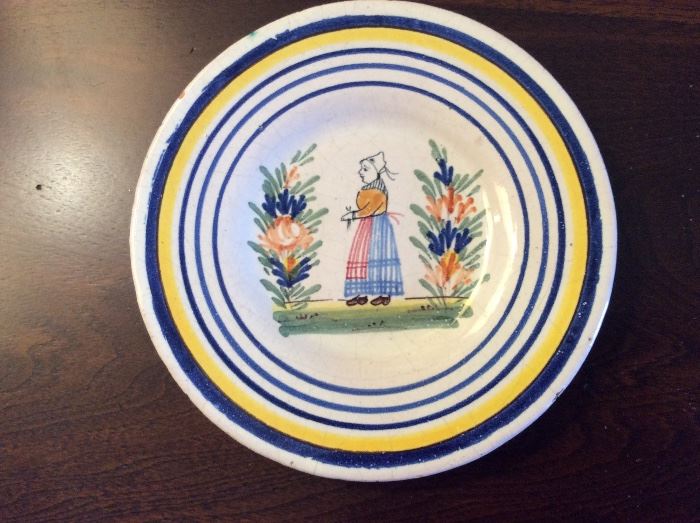 Antique French faience plate Measures 6' marked "PB" on back