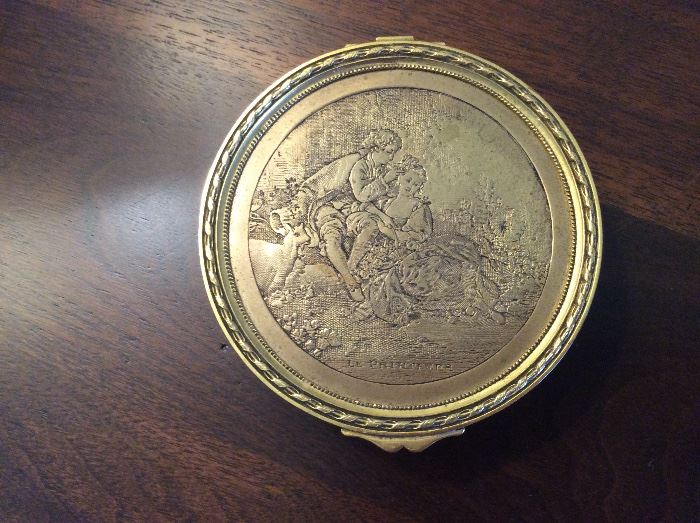 French etched brass trinket box