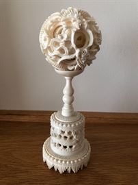Vintage Chinese puzzle ball on stand