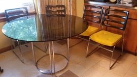 Vintage Chromcraft lucite chairs and glass topped table, have 6 chairs, a few need re-upholstery