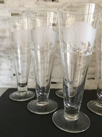 Pilsner Glasses with Etched Buffalo 