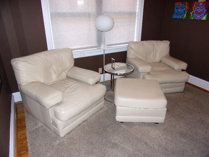 Hickory N.C. Genuine Leather Chairs and Ottoman