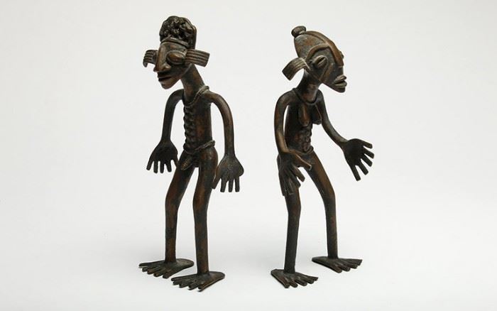 Pair Of Bronze Cameroon Male Female Figures, attr. to Tikar; EST $300-$500