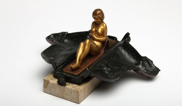 Franz Bergman Erotic Metamorphic Cold-Painted Egyptian Sphinx Bronze Nude; EST $1,200-$1,500