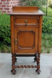 Antique English Oak Barley Twist Side Cabinet with Drawer