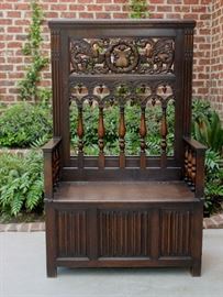 Antique French Oak Gothic Bench