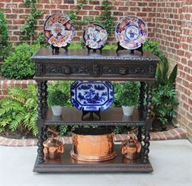 Antique French Oak Renaissance Revival Barley Twist 3-Tier Server Sideboard with Drawers