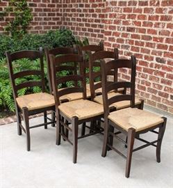 Vintage French Oak Farmhouse Ladder Back Chairs Set of 6