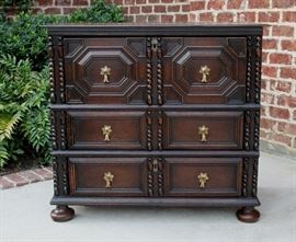 Antique English Oak Jacobean Chest on Chest or "Cottage" Chest