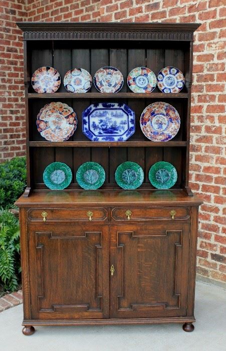 LARGE Antique English Oak Jacobean Farmhouse Plate Dresser 