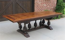 Large Antique French Oak Monastery Refectory Table with Trestle Base