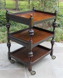 Antique English Oak Tea Cart with Casters--UNIQUE