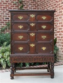 Antique English Oak William & Mary Chest on Stand (c. 1850s)