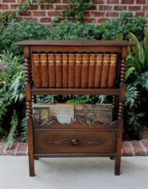 Antique English Oak Jacobean Bookcase Magazine Stand