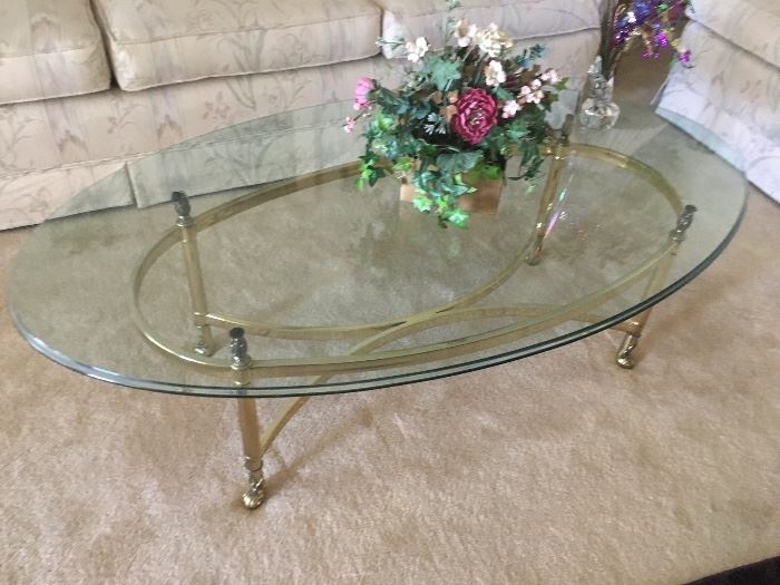 Brass/glass oval beveled coffee table