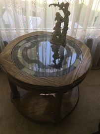 wood/glass round end table