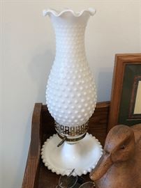 Vintage Hobnail milk glass hurricane lamp
