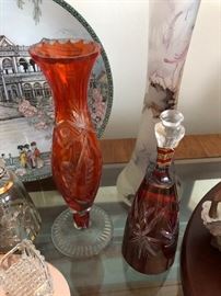Czech crystal; red bell & orange vase