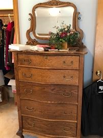 vintage-look wooden chest with attached mirror