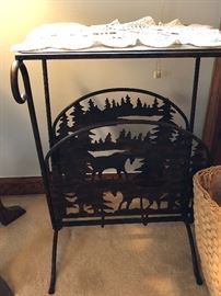 North Woods style table with metal sides
