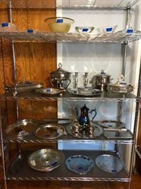 Silverplate trays tea set and serving pieces