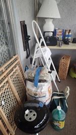 Excellent condition kettle grill. Two new bags of charcoal, folding step ladder, baby gates, lamp and radio.