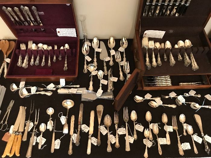 STERLING SILVER.  Two SETS of Gorham Strasbourg,  every Strasbourg serving piece you can imagine, Coin Silver, Whimseys and Oddities made of Sterling (think sterling corn cob handles, etc....)