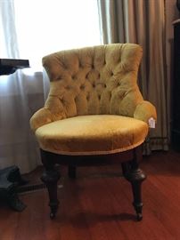 Antique occasional chair in chartreuse velvet. It’s even cuter in person! 