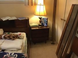 More mid-century modern bed and (2)night stands with mattress & box springs