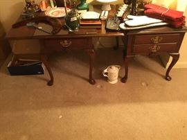 (2) Queen Anne tables - one is drop leaf and both have glass tops on tables