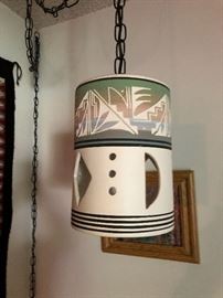 Pair of Southwest style Pottery/Ceramic Swag Lamp from Reservation signed